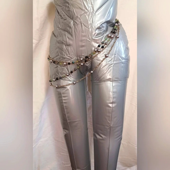 🍒 Vintage Silver Multi Layered Chain & Bead Belly Waist Belt - Picture 1 of 7